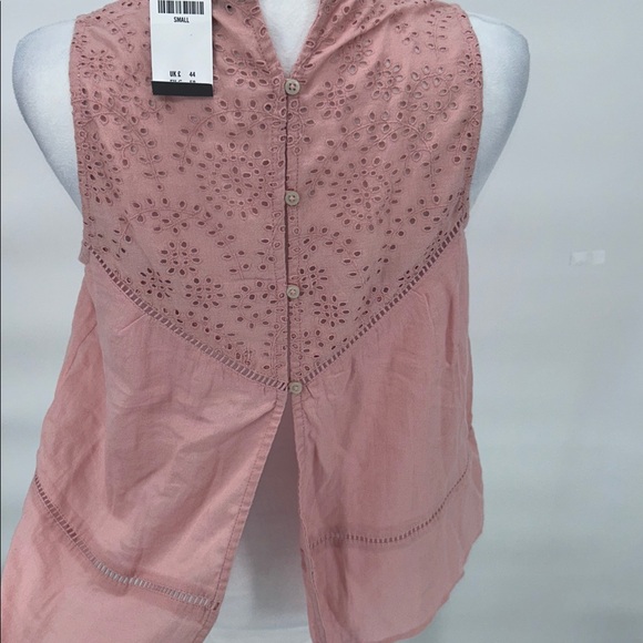 Abercrombie & Fitch Top Womens Sz S Pink Sleeveless Eyelet Shell Embroidered - Picture 6 of 9